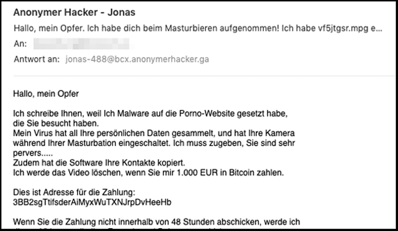 Screenshot Porno Erpresser Mail